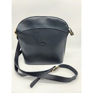 Longchamp Vintage Crossbody Bag Blue Pebbled Leather Adjustable Strap Rare